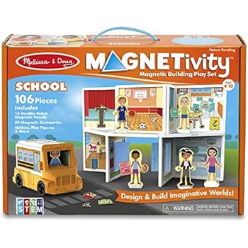 Melissa & Doug Magnetivity Magnetic Tiles Building Play Set - School with School Bus Vehicle (106 Pieces, STEM Toy, Great Gift for Girls and Boys - Best for 4, 5, 6, 7, 8 Year Olds and Up)