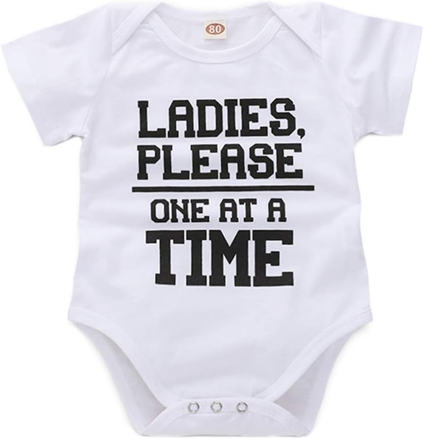 Anywow Baby Boys Girls Short-Sleeve Bodysuit Bodysuit Infant Funny Letter Printed Romper Outfits