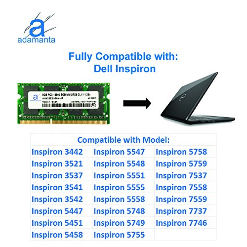 Adamanta 8GB (1x8GB) Laptop Memory Upgrade Compatible with Dell Alienware, Inspiron, Latitude, Optiplex, Precision, Vostro DDR3L 1600Mhz PC3L-12800 SODIMM 2Rx8 CL11 1.35v Notebook RAM P/N SNPN2M64C/8G - Thumbnail 2
