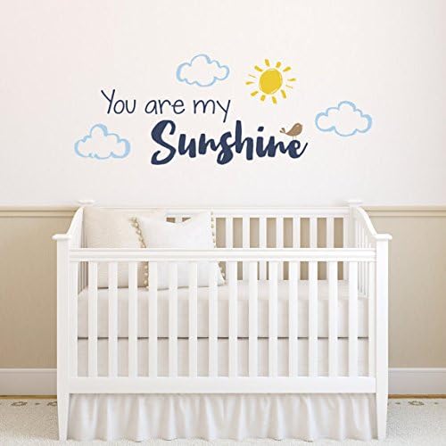 You are My Sunshine Decal Nursery Wall Sticker Sunshine Quote with Clouds Sun and Bird Crib Decor