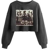 Boikukx Women's Halloween Witch Vintage Graphic Crop Sweatshirt | Fall Spooky Season Lantern Long Sleeve Cropped Pullover Tops