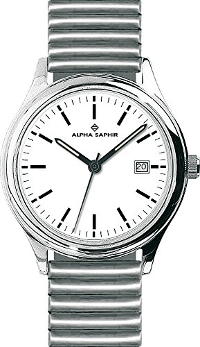 Alpha Saphir Herren Analog Quarz Uhr mit Edelstahl Armband 310K