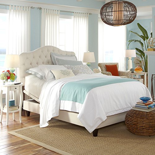 Martinique Upholstered Adjustable Headboard Panel with Solid Wood Frame and Button-Tufted Design, Ivory Finish, Twin