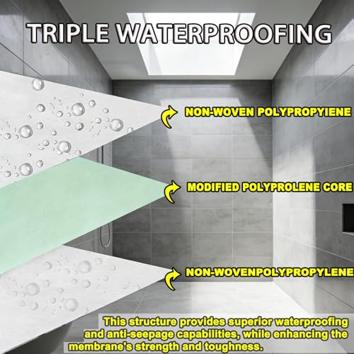 50 m Waterproof Sheet for Bathroom Decoupling Mat for Tiles Waterproofing Tape Prevents Water Leakage Bathrooms Showers Pools 0.8 mm Thick (Size: 1.15 x 50 m (3.7 x 164 ft), Colour: White)