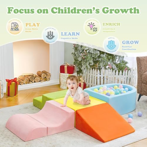 Climbing Toys for Toddlers, Toddler Climbing Toys Indoor, 5-Piece Soft Foam Climb Blocks Set, Toddler Playtime Corner Climber Indoor Foam Play Gym for Crawling and Sliding (5-piece)