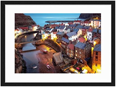 Tcrying Seaside Town - Art Print Wall Black Wood Grain Wall Art Picture 20x14 Inches Framed