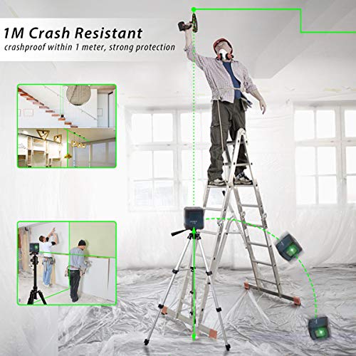 Laser Level, HANMATEK green Cross Line Laser with Measuring Range 50ft, Self-Leveling Vertical and Horizontal Line, Rotatable 360 Degree, Battery Included and Carrying Pouch LV1G