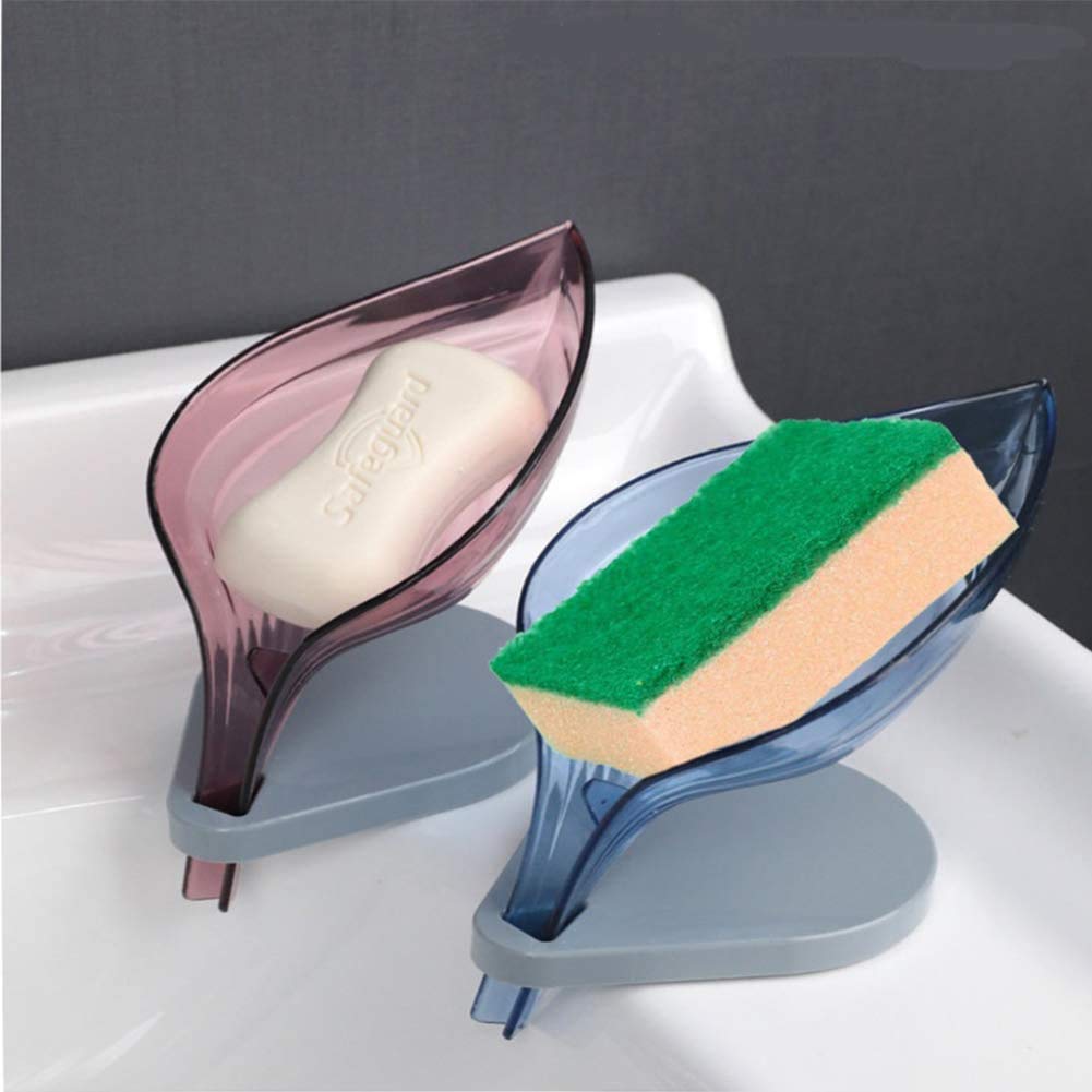 OBLONG Plastic LeafShaped Soap Dish Holder Decorative Drainage Soap Storage Holder Soap Box for