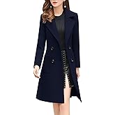 chouyatou Women Elegant Notched Collar Double Breasted Wool Blend Over Coat