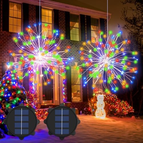 Photo 1 of 2 PCS Solar Lights Outdoor Solar Firework Lights, 240 LED Solar Powered Hanging Lights Outdoor Waterproof Hanging Fairy Lights Landscape Lights Christmas Decorations (Multi-Colored)