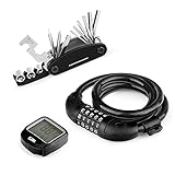 Tcamp Bike Accessories Include LED wired Bike Computer, Black Self Coiling Cable Password Bike Lock and 16 in 1 Multi-Function Cycling Mechanic Repair Tool Kit