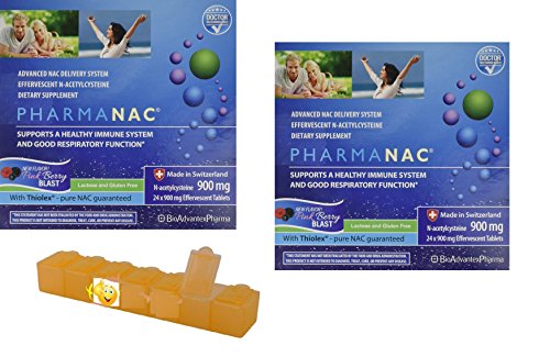 2 Pack PharmaNAC 900mg Pink Berry Blast (2 x 24 effervescent tablets) BioAdvantex Pharma Highest Quality NAC Best N-acetylcysteine bundled with 1 HC Vitamin Pill Box 2 Pack PharmaNAC 900mg Pink Berry Blast (2 x 24 effervescent tablets) BioAdvantex Pharma Highest Quality NAC Best N-acetylcysteine bundled with 1 HC Vitamin Pill Box