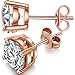 Rose Gold Earrings for Women Sterling Silver Round Cut Rose Gold Cubic Zirconia Stud Earrings 4-8mm Available Rose Gold Diamond Stud Earrings 4-Prong Fake Diamond Post Earrings - ZowBinBin