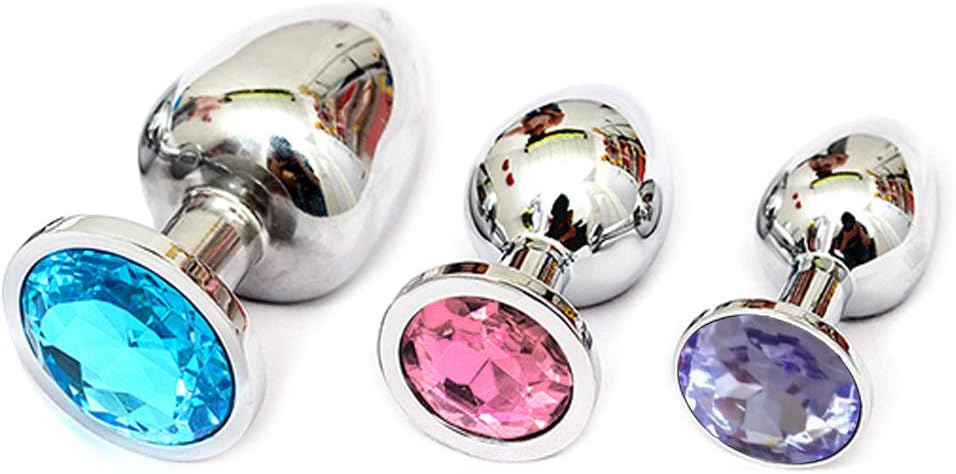 Qisuw 3 Pcs Annal Plugd Round Shaped Base with Jewelry - Aluminum Alloy ButTt Toys for Men Play