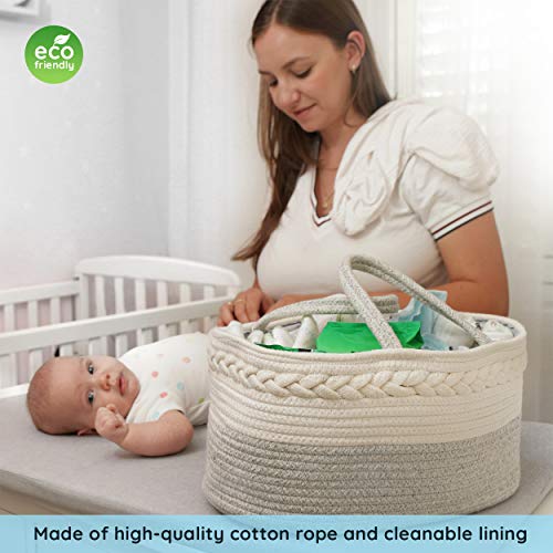 StarHug Baby Diaper Caddy Organizer – Baby Shower Basket with 2 Inner Pockets, Cleanable Interior, 100% Cotton Rope, Eco-Friendly, Large (Diaper Caddy + Portable Changing Pad)