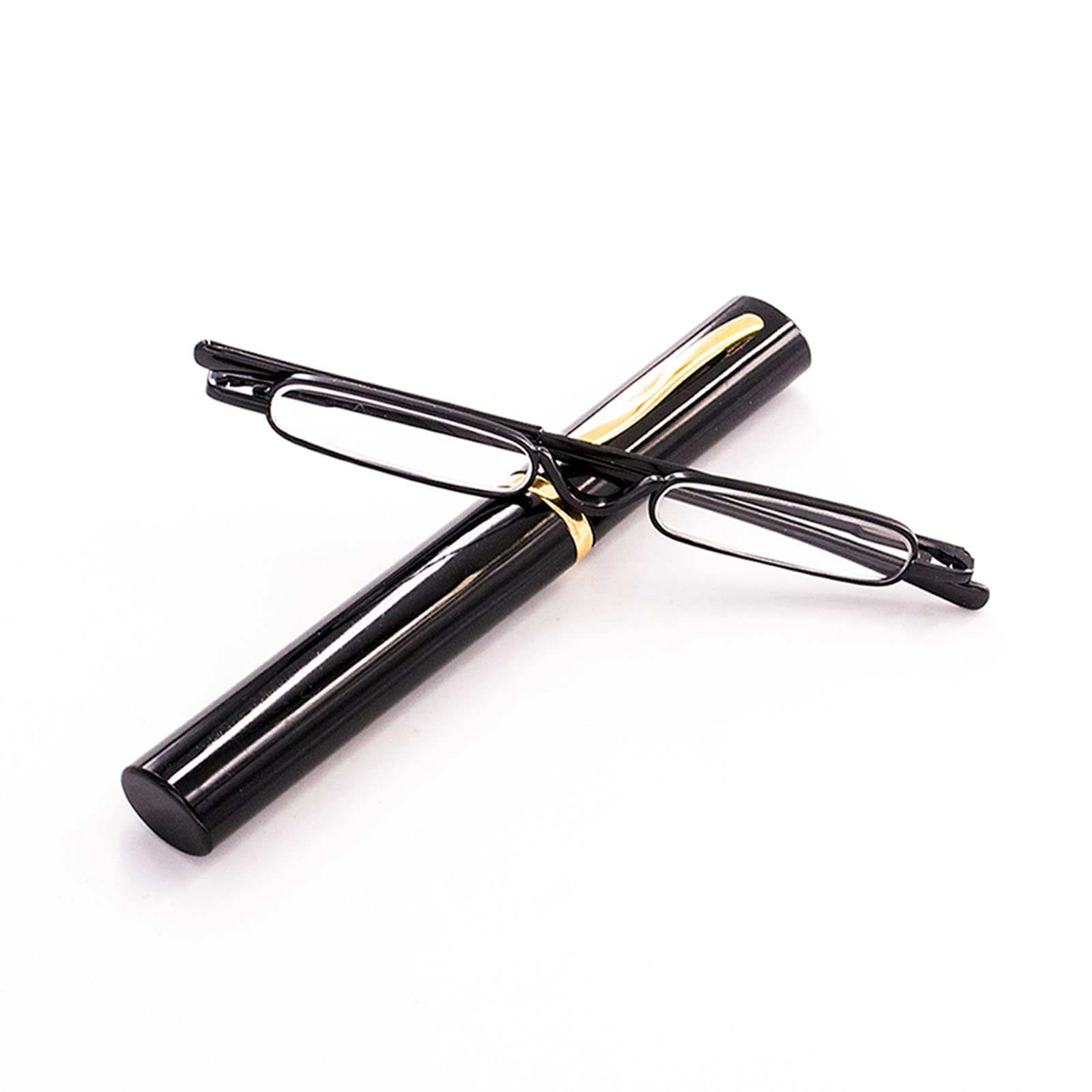 MMOWW Mini Compact Reading Glasses for Men Women - Superlight Metal Pocket Readers with Portable Pen Cases (Black +3.0)
