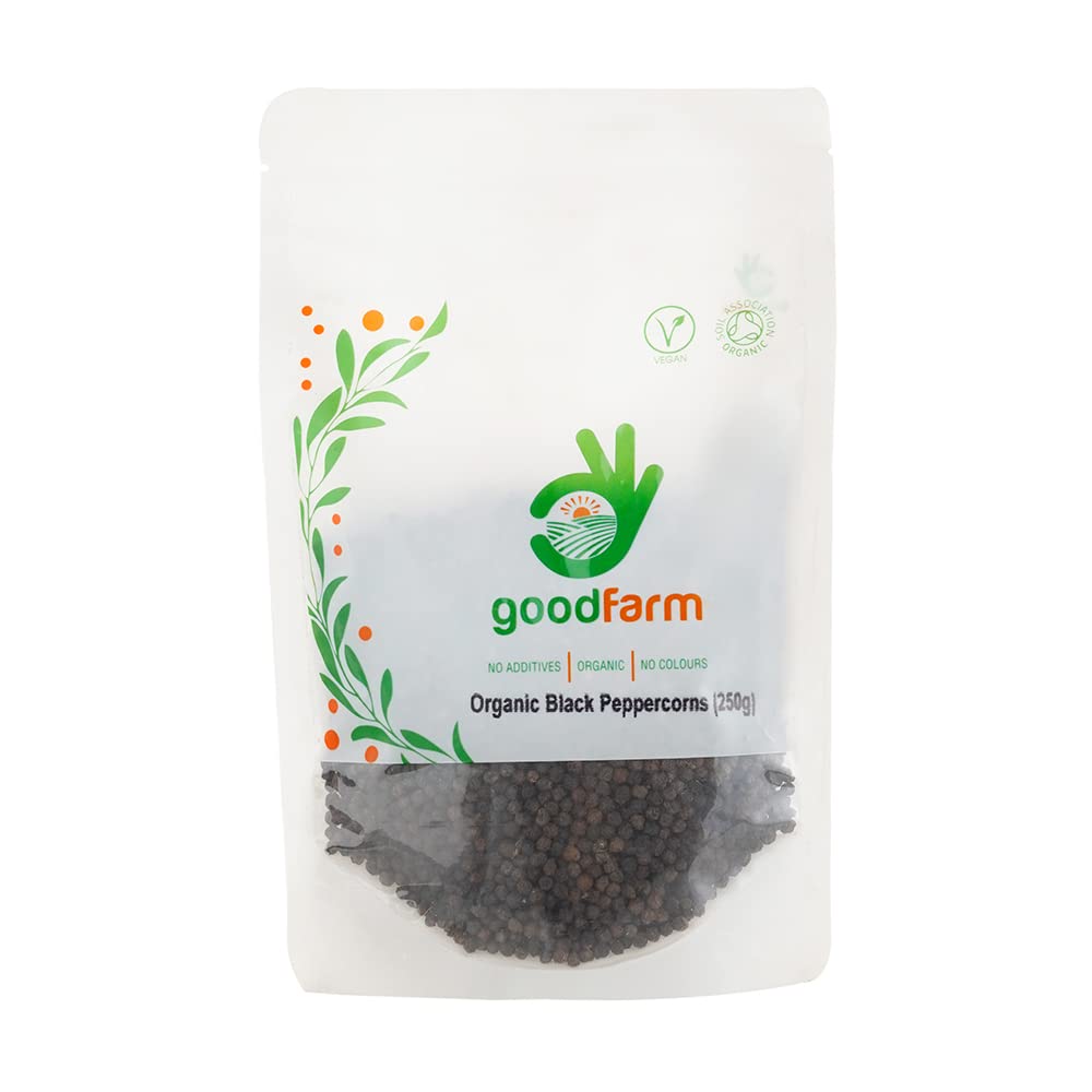 GoodFarm Organic Black Peppercorns 250g - Premium Quality, Certified Organic | Malabar Variety | Superior Aroma & Taste, GFPEPC000250W0