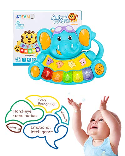 STEAM Life Educational Baby Musical Toy Piano | Light Up Toy Keyboard has 5 Numbered Keys | Plays Songs and Music Memory Game (Smart Baby Elephant Piano)