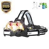 MOER SKY Headlamp Flashlight, LED Headlight 5 Modes, Work Headlight Waterproof, Head Torch Lighting Range up to 500M, Brightest 10000 Lumen Headlight Flashlight for Camping Running Fishing Hiking
