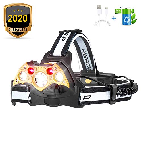 MOER SKY Headlamp Flashlight, LED Headlight 5 Modes, Work Headlight Waterproof, Head Torch Lighting Range up to 500M, Brightest 10000 Lumen Headlight Flashlight for Camping Running Fishing Hiking