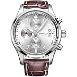 SONGDU Mens Fashion Business Casual Multifunction Chronograph Quartz Wrist Watch Leather Band – Brown