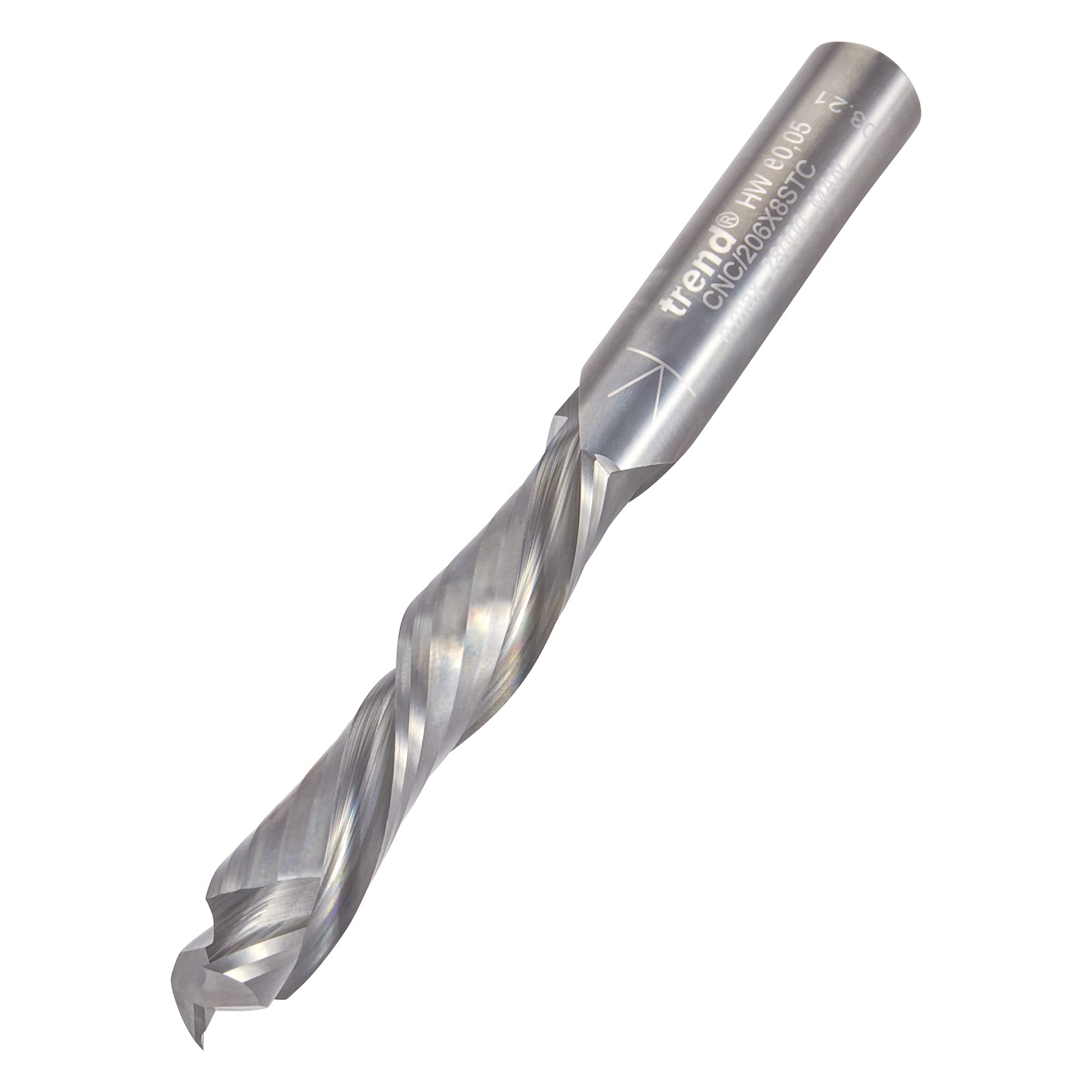Trend CNC Compression Spiral Router Cutter, 8mm Shank, 8mm Cut Diameter & 42mm Cut Length, Solid Tungsten Carbide, CNC/206X8STC
