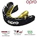 OPRO Gold Level Mouthguard for Braces + Strap | Gum Shield for Football, Lacrosse, and Other Contact Sports - 18 Month Dental Warranty (Ages 7+) (Black/Gold)