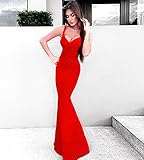 Hego Women's V-neck Backless Fishtail Red Bandage Formal Evening Dresses Long H2082