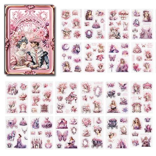 Alideco Vintage Scrapbook Stickers Set Baroque Garden Girl Sticker Book for Adults Sticker journaling Stickers for Scrapbooking Tweezer 20Sheets (feiselianqu)