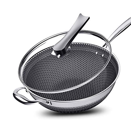 PFOA-Free Non-Stick Frying Pans Double-Sided Screen Honeycomb Stainless Steel Wok Without Oil Smoke Frying Pan Wok