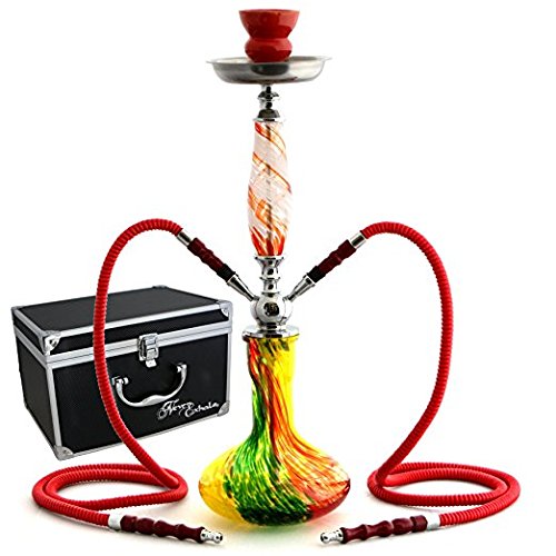 GSTAR 22" 2 Hose Hookah Complete Set with Optional Carrying Case - Swirl Art Glass Vase - (Rast