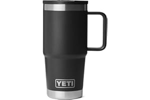 YETI Rambler 20 oz Travel Mug with Flip Straw Lid – Stainless Steel, Vacuum Insulated, Leakproof, Cup Holder Friendly, Black