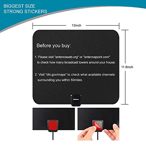 TV-Antenna-Sumasun-50-Miles-Indoor-HDTV-Antenna-for-Digital-TV-with-Detachable-Amplifier-Signal-Booster-165FT-High-Performance-Coaxial-Cable-Upgraded-Version-Better-ReceptionBlack