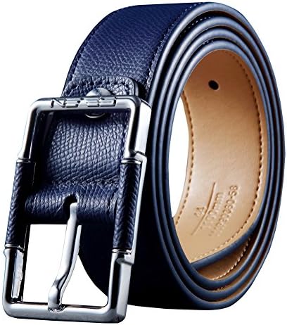 Seven7 Mens Dress Belt Genuine Leather 1.37" Wide Classic Buckle Reversible Belts (47.24"(120cm), Navy Blue,Style-B)