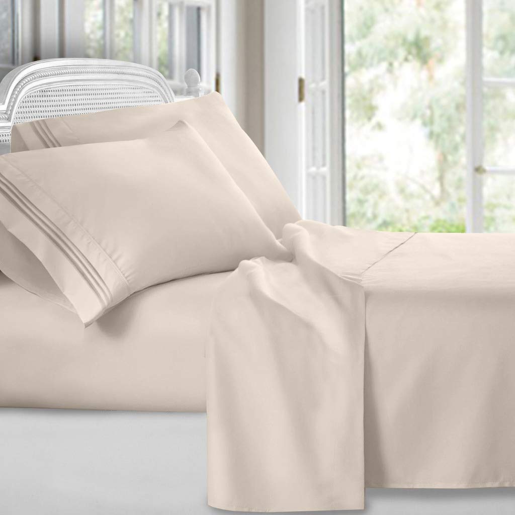 Clara Clark Premier 1800 Series 4pc Bed Sheet Set - Queen, Beige Cream,