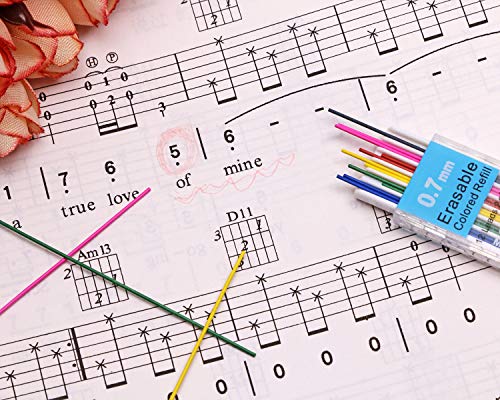 Tupalizy Erasable Colored Leads for Drawing Sketching Writing Taking Notes Adult Coloring Mechanical Pencil Refill for Teachers Students Artists Home School Office Art Project (0.7mm,6 Colors,120PCS)