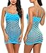 Avidlove Women's Fishnet Lingerie Mesh Hole Strap Chemise Badydoll Mini Dress Blue