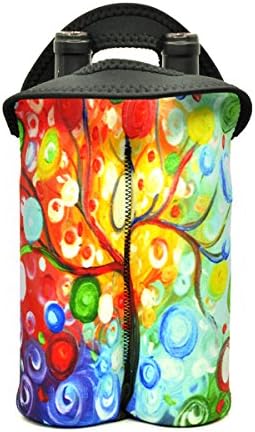 Wine Bags 2 Bottle Insulated Baby Bottle Tote Bags Neoprene Cooler Bag Waterproof Family Travel Party Beer Carrier Handbag Colorful Tree Wine Lover's Gift 22CM×33 CM