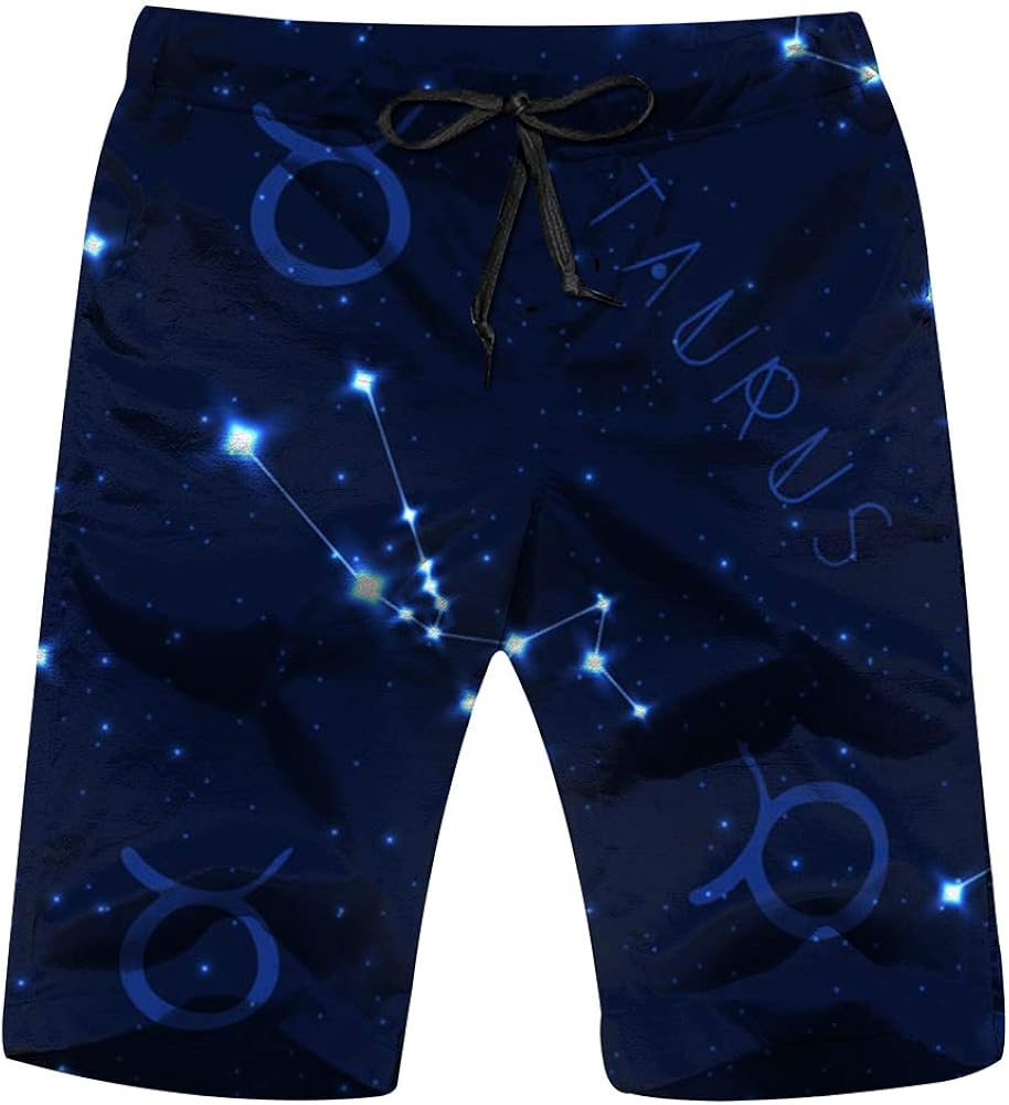 Zodiac Sign Taurus Science Men Board Shorts Casual Printed Trunks Work Casual Shorts