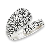 .925 Sterling Silver Detailed Floral Spoon Style Cast Ring