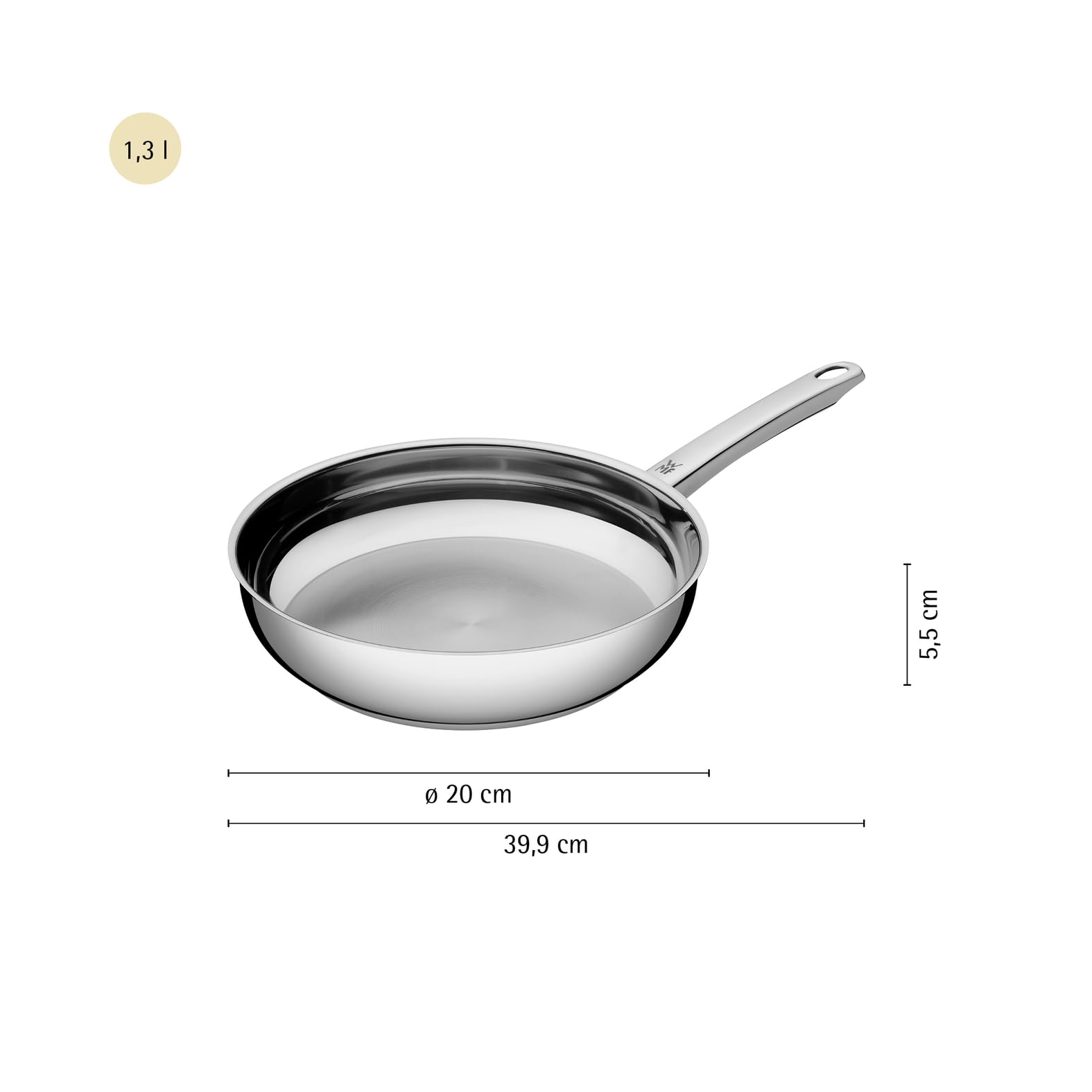 WMF Profi Edelstahlpfanne 20 cm, Bratpfanne Induktion, unbeschichtet, spülmaschinengeeignet, backofenfest bis 250 Grad, für alle Herdarten geeignet, für hohe Temperaturen, tropffrei, ergonomisch 5