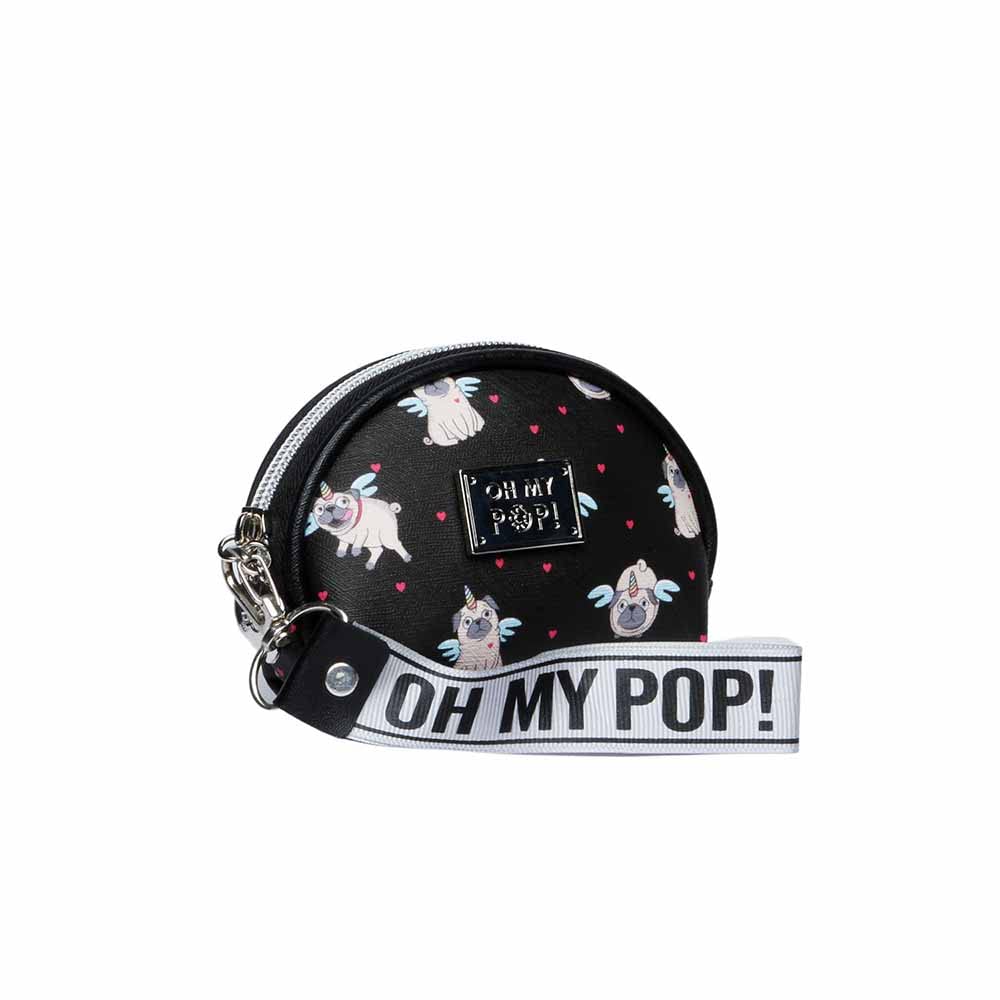 Oh My Pop! Pug-Oval Coin Purse, Black, 11.5 x 9 cm