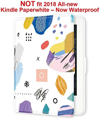 Young me martShell Case for Kindle Paperwhite with Hand Strap - The Thinnest and Lightest Leather Cover Auto Sleep / Wake for Kindle Paperwhite (not fit 2018 All-new Kindle Paperwhite) White Illustration