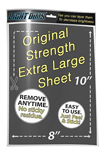 LightDims Customizable Original Strength - Light Dimming Sheet for Alarm Clocks, Electronics and Appliances and More. Dims 50-80% of Light, 8”x10” Extra Large Size in Retail Packaging.
