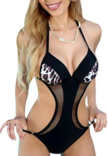 Chicside Women's Leopard Print Moderate Rear Coverage One-Pieces Black US 0-2