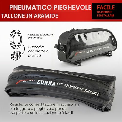 Fincci Racing Bike Tyres, 700 x 25 C, Pair of Folding Bike Tyres 28 and 2 x Inner Tubes 700 x 25 cm, Puncture Proof 1 mm Tyres for Sports Road Bike Cycle – Pack of 2