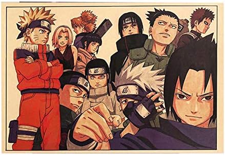 Auxsoul Naruto Poster, Japanese Anime Characters Decorative Poster Kraft Paper Coffee Shop Bar Wall Decor(Group Motif - 4)