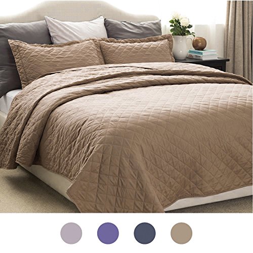 Bedsure quilt set solid camel king(106"x96") …