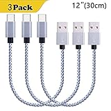 USB Type C Cable, 3Pack 12 inches Short Nylon Braided Cord Lightning Cable USB Type A to C Charger for Macbook, LG G6 V20 G5,Google Pixel, Nexus 6P, Nintendo Switch, Samsung Galaxy S8+ (Silver)