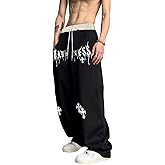 VIPWOLF Men's Wide Leg Sweatpants Baggy Sweatpants Y2k Letter Graphic Stacked Jogger Trousers Track Pants Streetwear